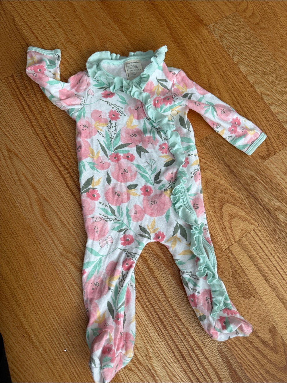 First Impressions Mint Ruffle Floral Footed One-Piece